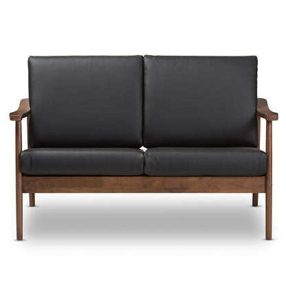 Baxton Studio - Venza Loveseat in Black/"Walnut" Brown - Venza-Black/Walnut Brown-LS view 2