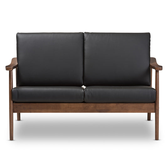 Baxton Studio - Venza Loveseat in Black/"Walnut" Brown - Venza-Black/Walnut Brown-LS view 2