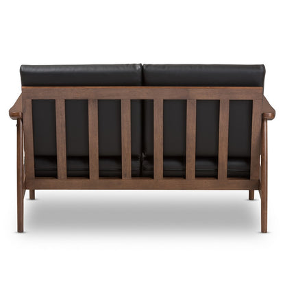Baxton Studio - Venza Loveseat in Black/"Walnut" Brown - Venza-Black/Walnut Brown-LS view 4