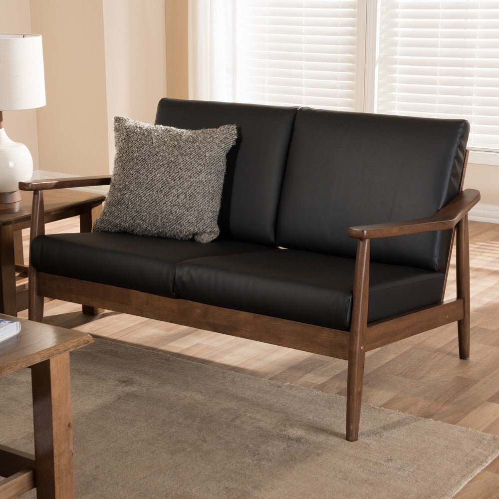 Baxton Studio - Venza Loveseat in Black/"Walnut" Brown - Venza-Black/Walnut Brown-LS view 7