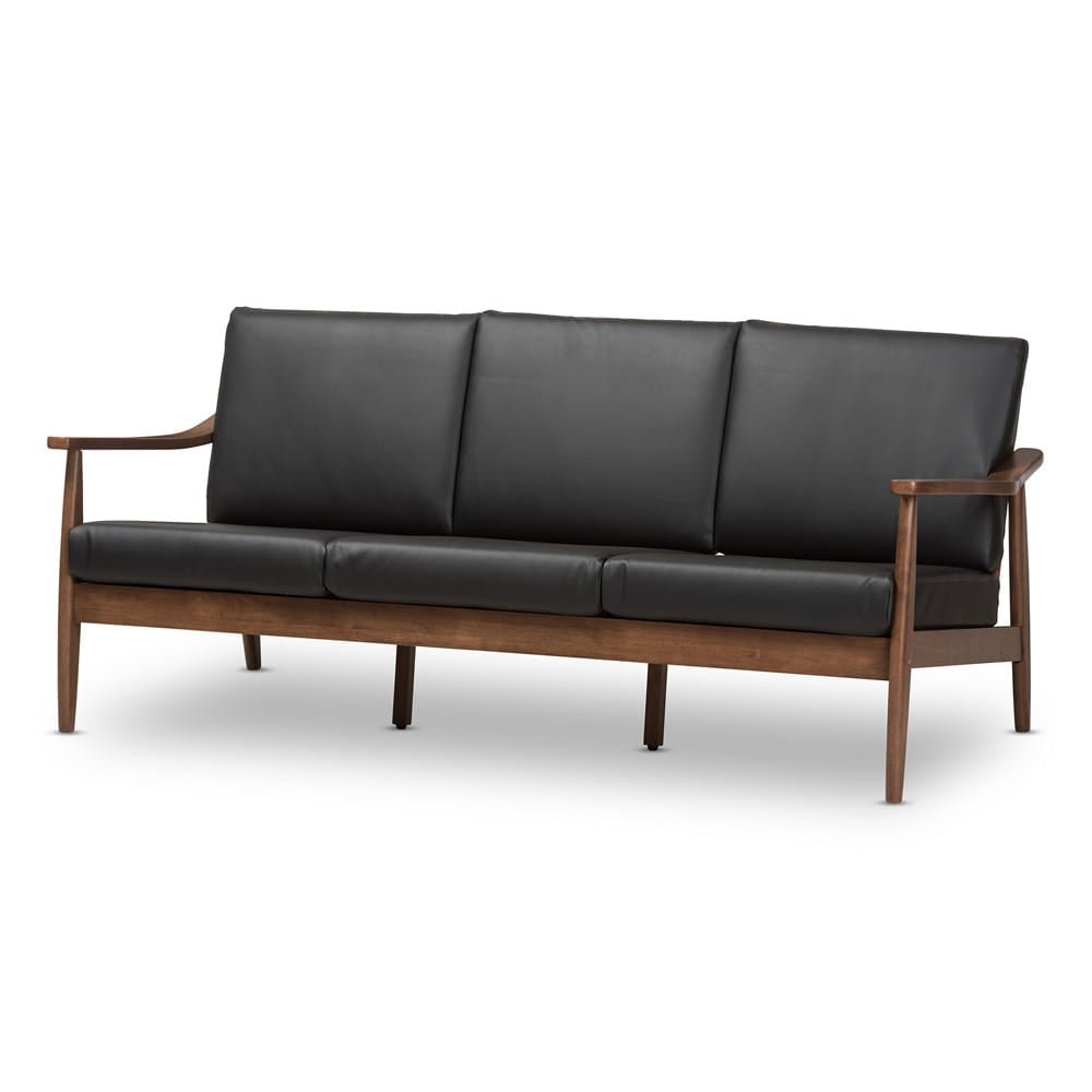 Baxton Studio - Venza Sofa in Black/"Walnut" Brown - Venza-Black/Walnut Brown-SF view 1