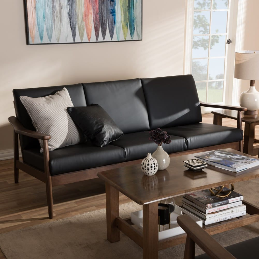 Baxton Studio - Venza Sofa in Black/"Walnut" Brown - Venza-Black/Walnut Brown-SF view 7