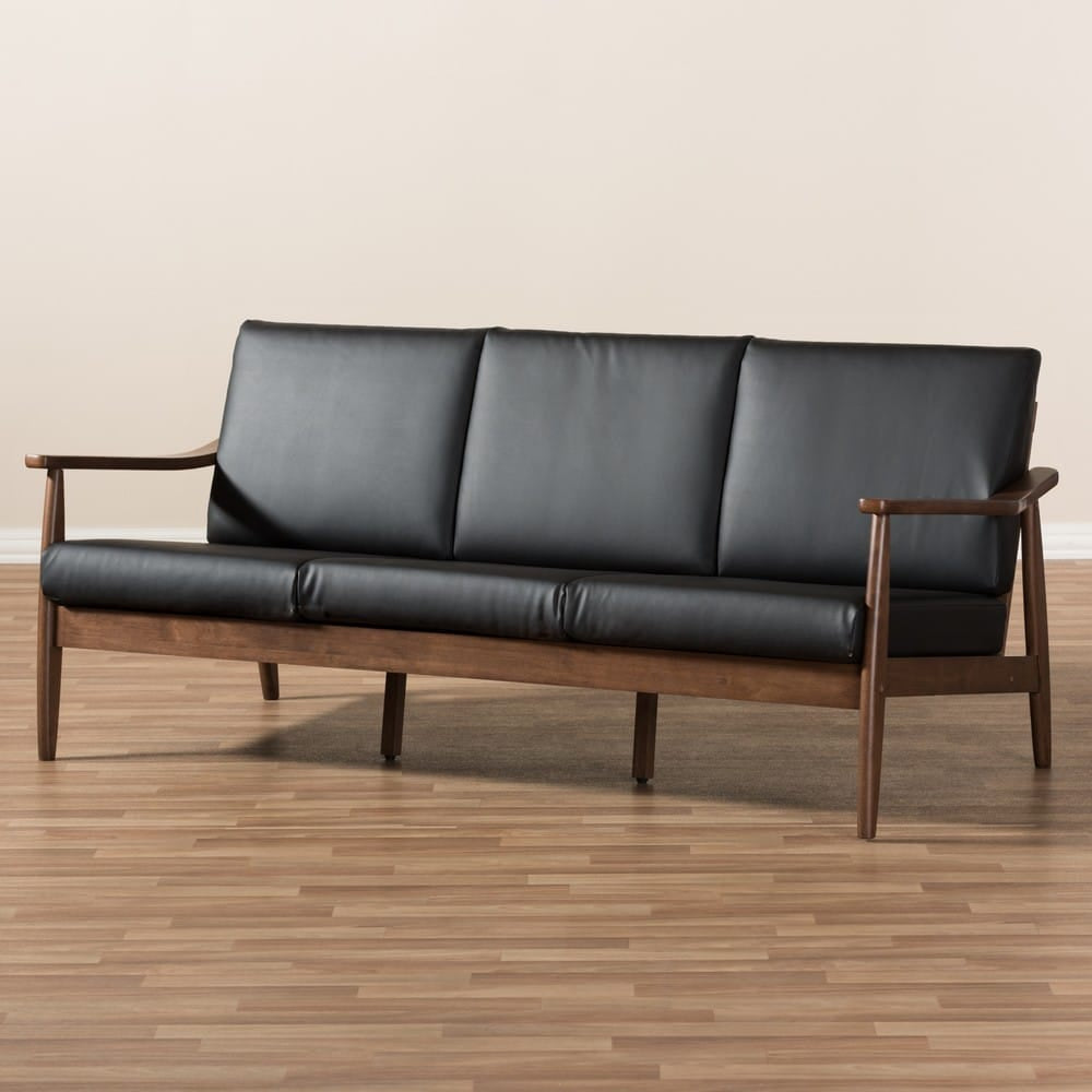 Baxton Studio - Venza Sofa in Black/"Walnut" Brown - Venza-Black/Walnut Brown-SF view 8