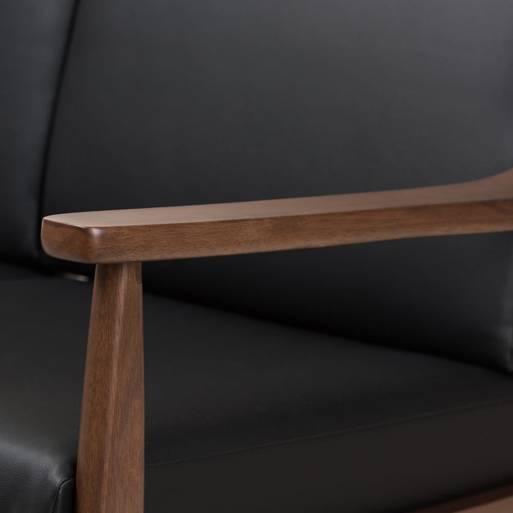 Baxton Studio - Venza Sofa Set in Black/"Walnut" Brown - Venza-Black/Walnut Brown-3PC-Set view 2
