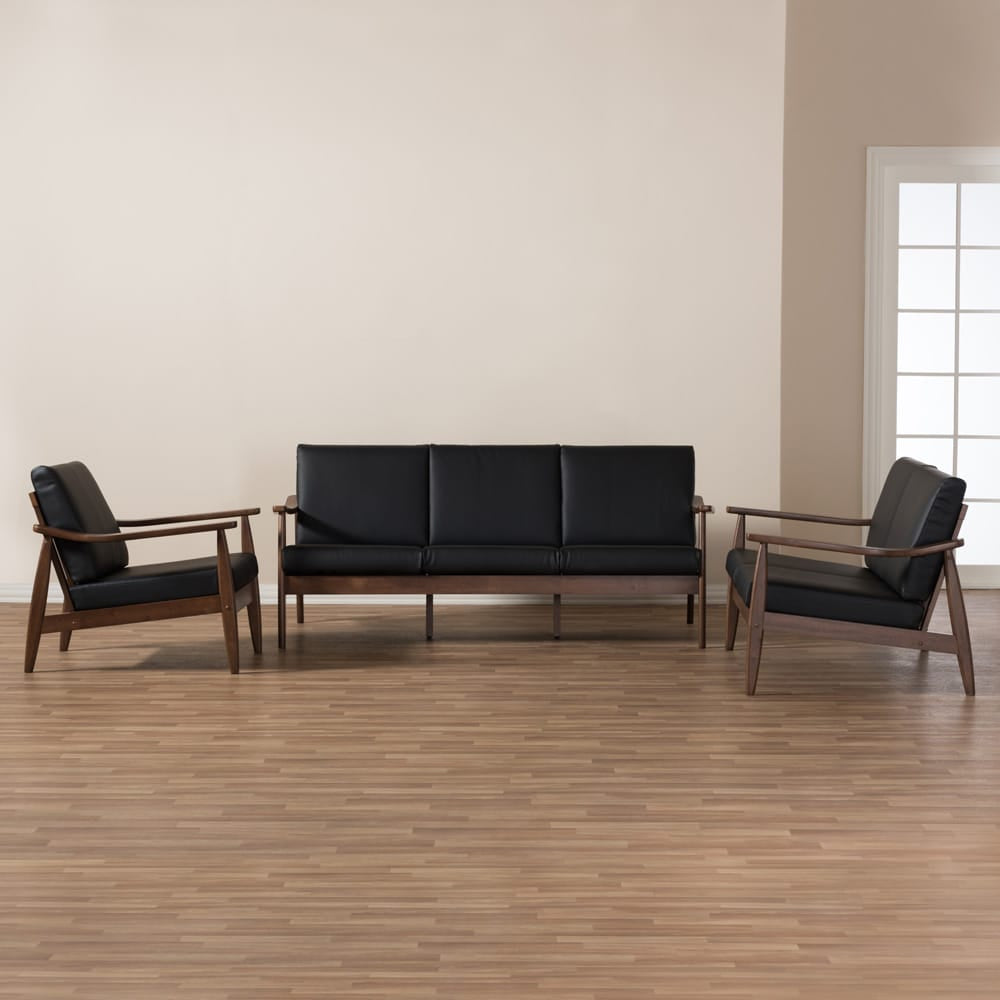 Baxton Studio - Venza Sofa Set in Black/"Walnut" Brown - Venza-Black/Walnut Brown-3PC-Set view 5
