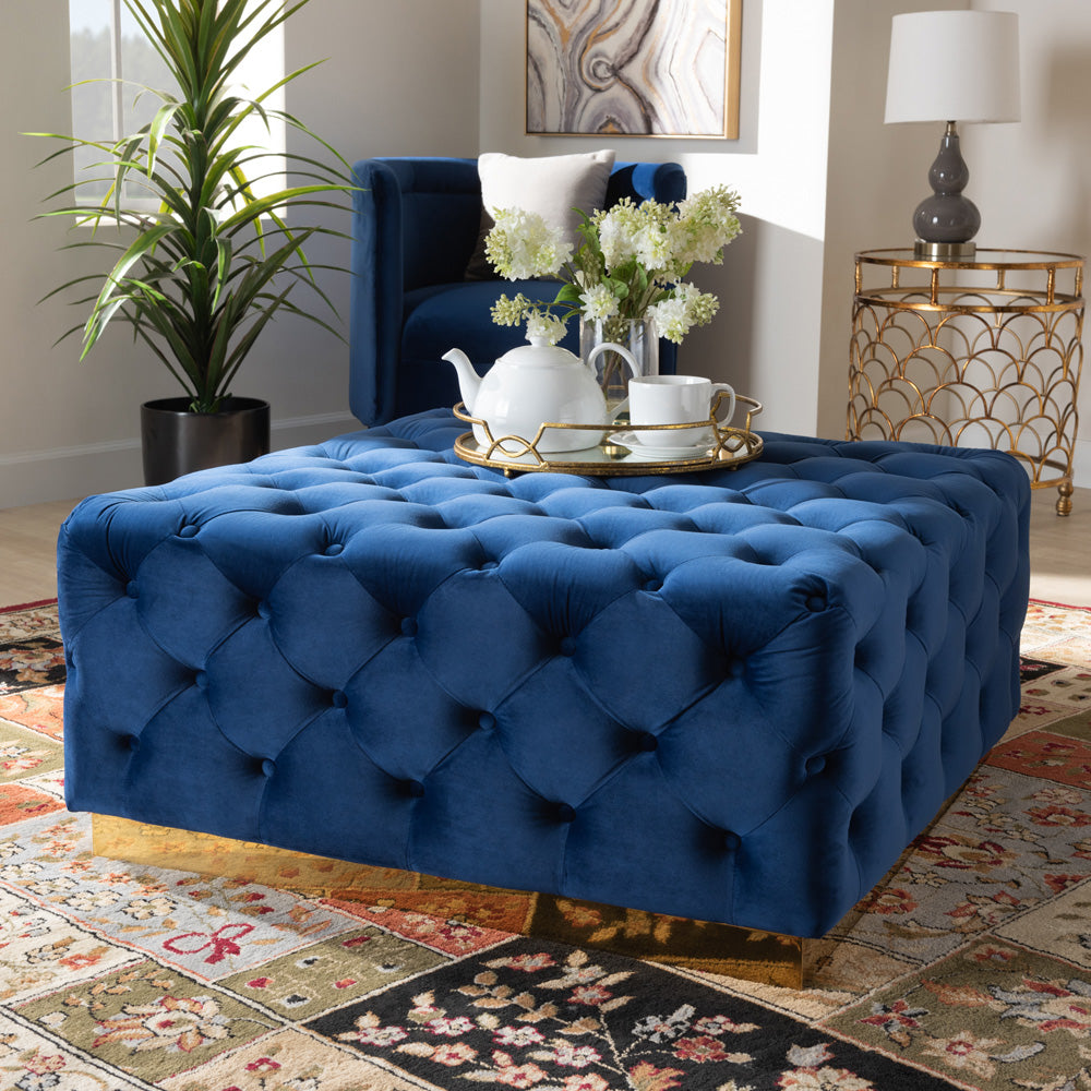 Baxton Studio - Verene Ottoman in Royal Blue/Gold - TSF-6690-Royal Blue/Gold-Otto view 5
