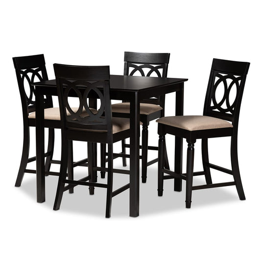 Baxton Studio - Verina Pub Set in Sand/Espresso - RH323P-Sand/Dark Brown-5PC Pub Set view 1