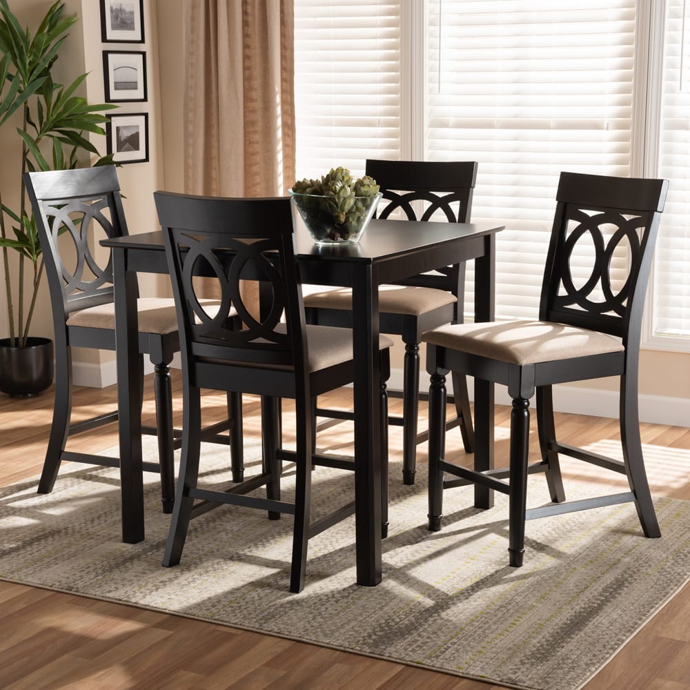 Baxton Studio - Verina Pub Set in Sand/Espresso - RH323P-Sand/Dark Brown-5PC Pub Set view 6