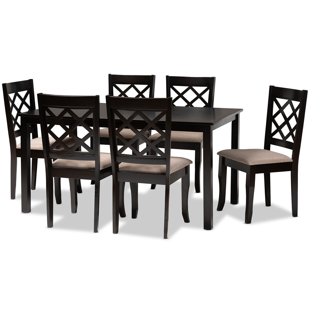 Baxton Studio - Verner Dining Set in Sand/Dark Brown - RH330C-Sand/Dark Brown-7PC Dining Set view 1