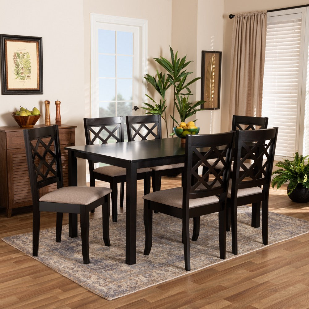 Baxton Studio - Verner Dining Set in Sand/Dark Brown - RH330C-Sand/Dark Brown-7PC Dining Set view 7
