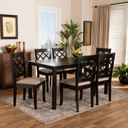 Baxton Studio - Verner Dining Set in Sand/Dark Brown - RH330C-Sand/Dark Brown-7PC Dining Set view 7