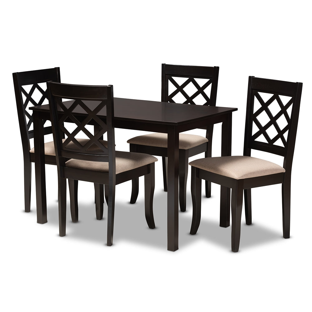 Baxton Studio - Verner Dining Set in Sand/Espresso - RH330C-Sand/Dark Brown-5PC Dining Set view 1