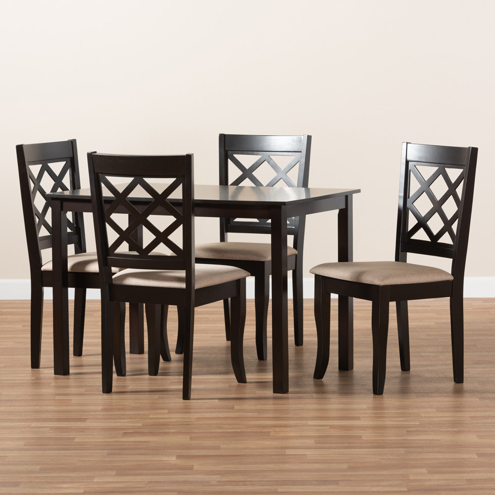 Baxton Studio - Verner Dining Set in Sand/Espresso - RH330C-Sand/Dark Brown-5PC Dining Set view 5