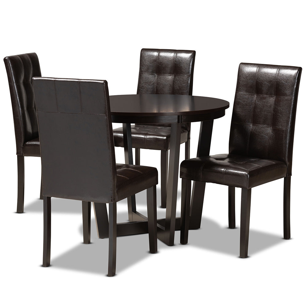 Baxton Studio - Vida Dining Set in Dark Brown - Vida-Dark Brown-5PC Dining Set view 1