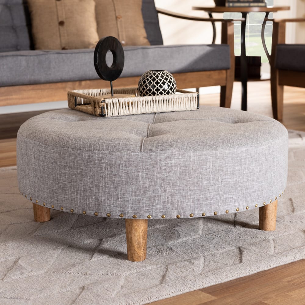 Baxton Studio - Vinet Ottoman in Gray - JY17A200-Light Grey-Otto view 5