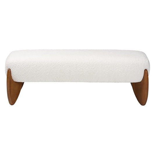 Baxton Studio - Vinicio Bench in Cream/Walnut Brown - BBT5520-Cream-Bench view 2