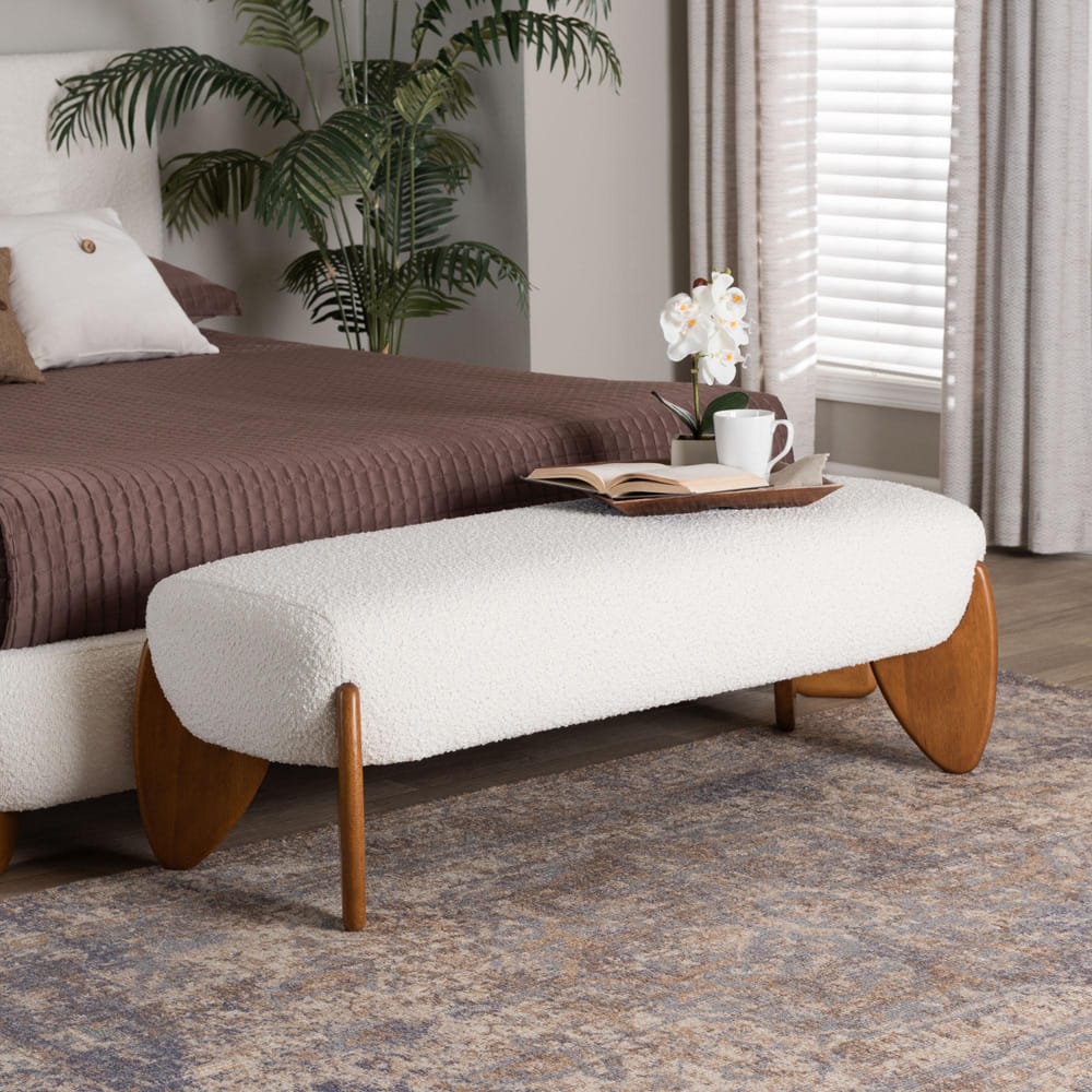 Baxton Studio - Vinicio Bench in Cream/Walnut Brown - BBT5520-Cream-Bench view 6