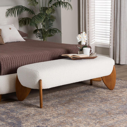 Baxton Studio - Vinicio Bench in Cream/Walnut Brown - BBT5520-Cream-Bench view 6