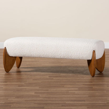 Baxton Studio - Vinicio Bench in Cream/Walnut Brown - BBT5520-Cream-Bench view 7
