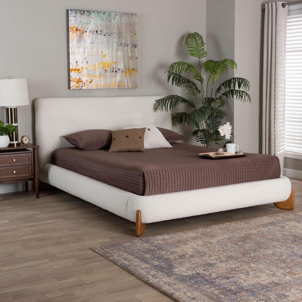 Baxton Studio - Vinicio Queen Size Bed in Cream/Walnut Brown - BBT61296-Cream-Queen view 7