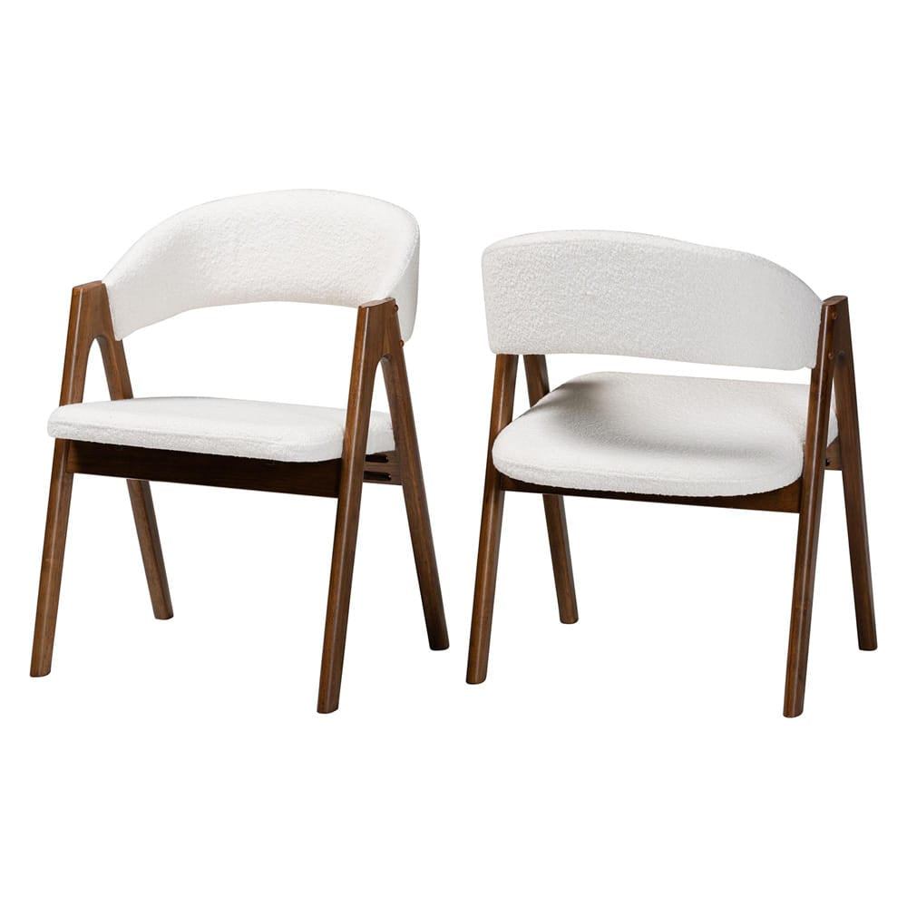 Baxton Studio - Virden Set of 2 Dining Chairs in White/Walnut Brown - Virden-White Boucle/Walnut-DC view 1