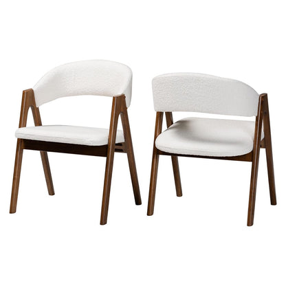Baxton Studio - Virden Set of 2 Dining Chairs in White/Walnut Brown - Virden-White Boucle/Walnut-DC view 1