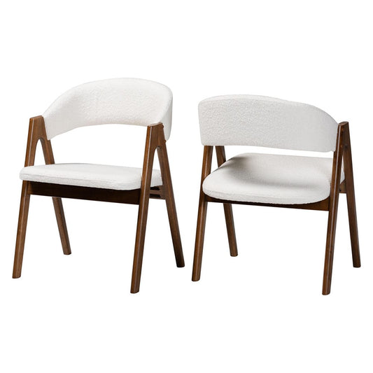 Baxton Studio - Virden Set of 2 Dining Chairs in White/Walnut Brown - Virden-White Boucle/Walnut-DC view 1