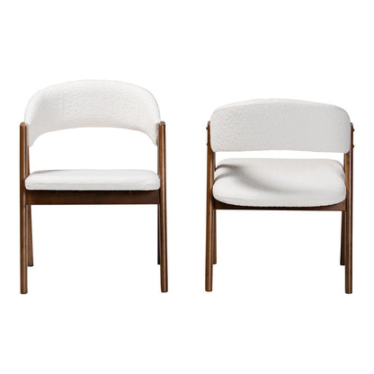 Baxton Studio - Virden Set of 2 Dining Chairs in White/Walnut Brown - Virden-White Boucle/Walnut-DC view 2
