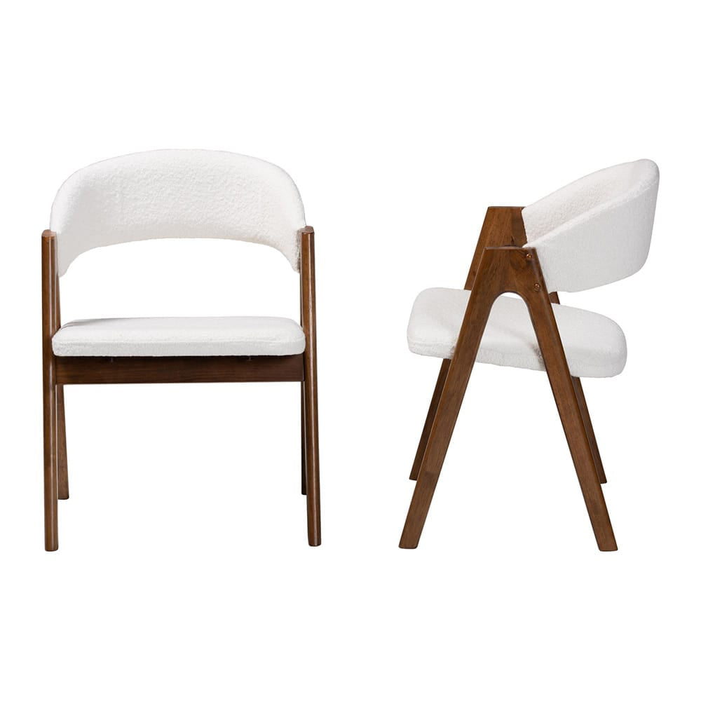 Baxton Studio - Virden Set of 2 Dining Chairs in White/Walnut Brown - Virden-White Boucle/Walnut-DC view 3