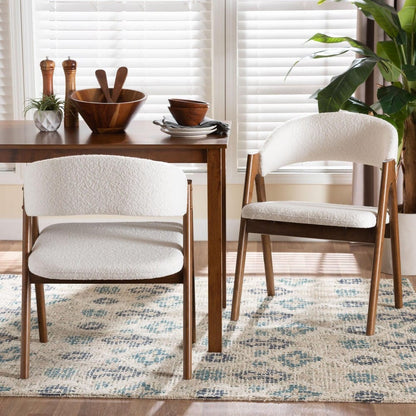Baxton Studio - Virden Set of 2 Dining Chairs in White/Walnut Brown - Virden-White Boucle/Walnut-DC view 7