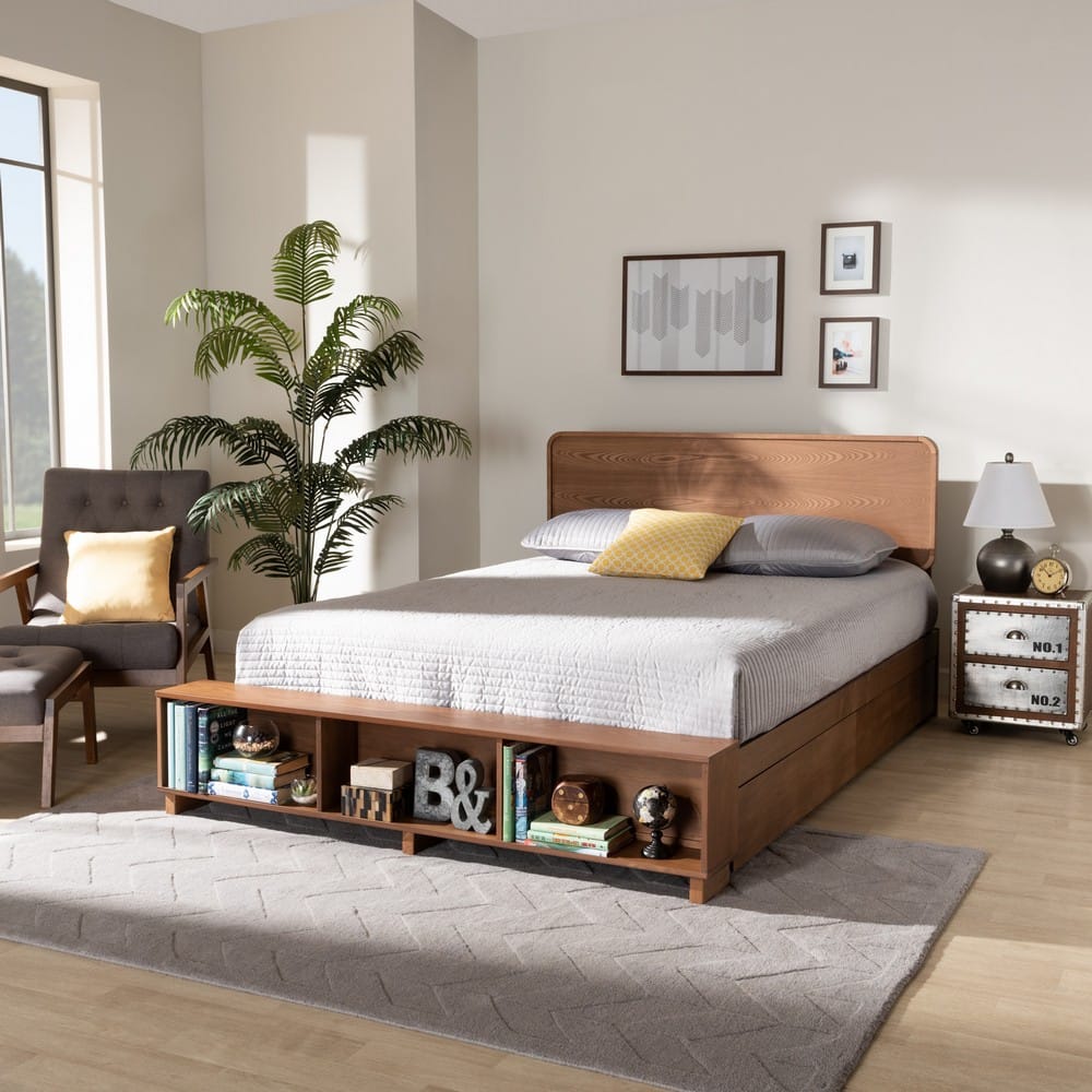 Baxton Studio - Vita Full Size Bed in Ash Walnut - Vita-Ash Walnut-Full view 9