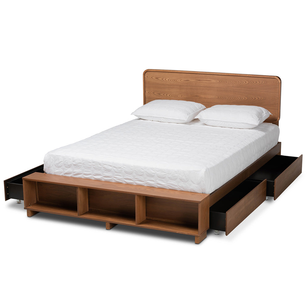 Baxton Studio - Vita Queen Size Bed in Ash Walnut - Vita-Ash Walnut-Queen view 2