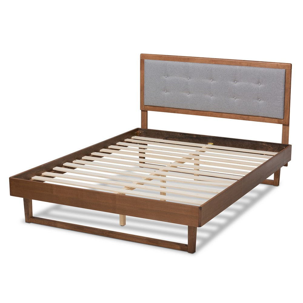 Baxton Studio - Viviana Full Size Bed in Light Gray/Walnut - Viviana-Light Grey/Ash Walnut-Full view 3