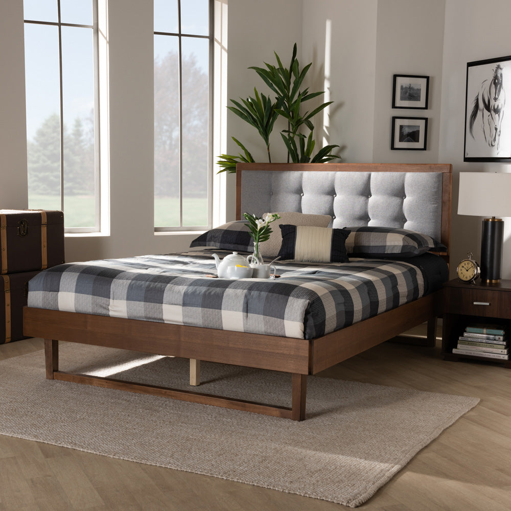 Baxton Studio - Viviana Full Size Bed in Light Gray/Walnut - Viviana-Light Grey/Ash Walnut-Full view 6