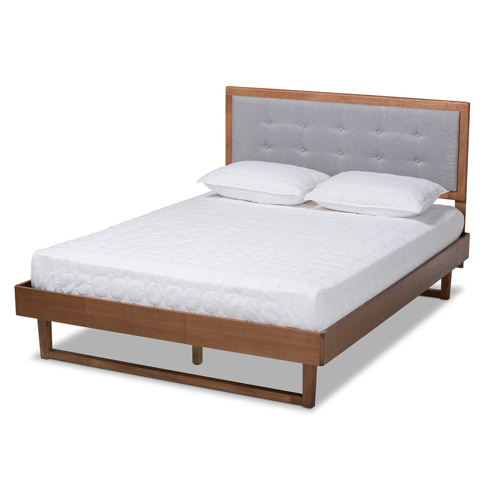 Baxton Studio - Viviana King Size Bed in Light Gray/Walnut - Viviana-Light Grey/Ash Walnut-King view 1