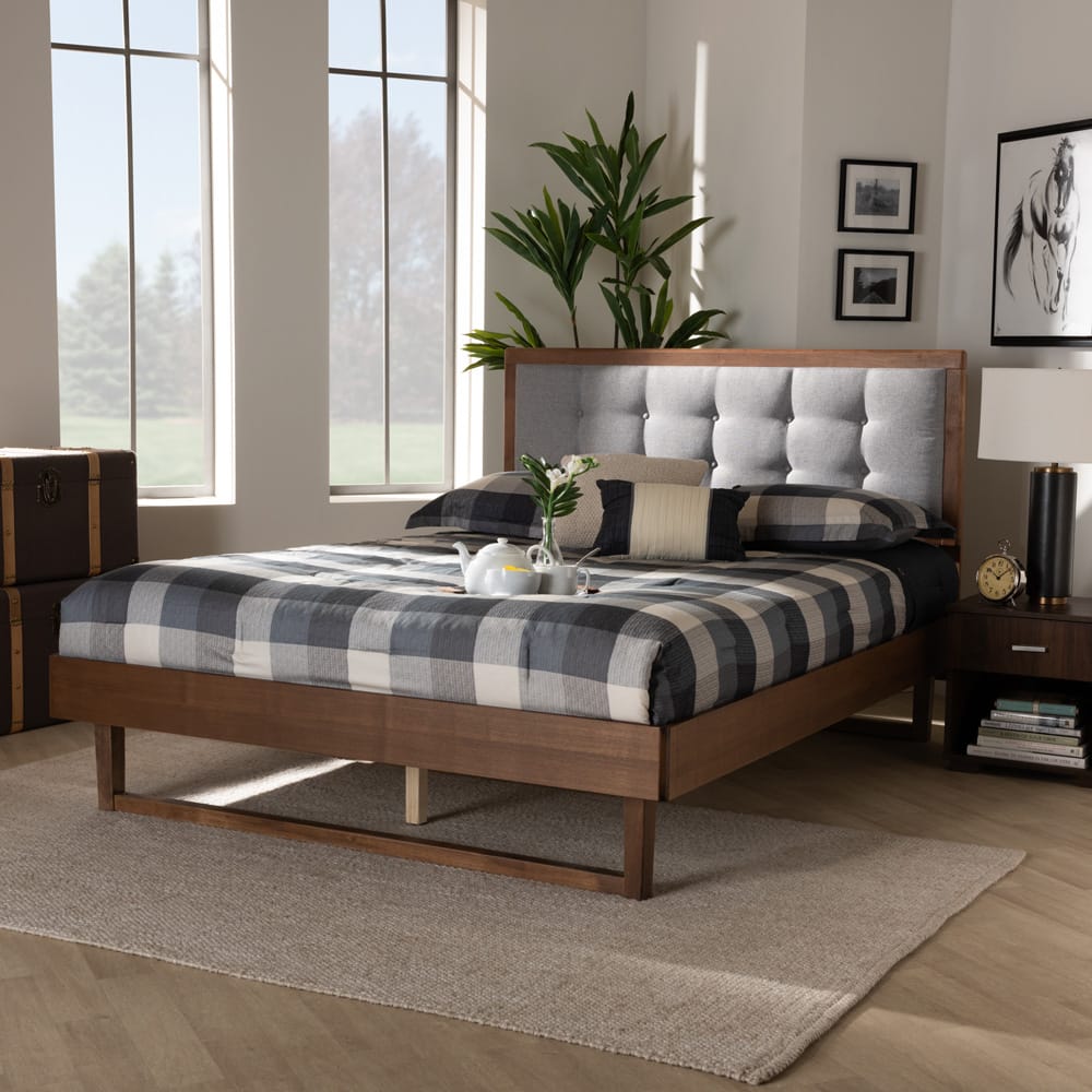 Baxton Studio - Viviana Queen Size Bed in Light Gray/Walnut - Viviana-Light Grey/Ash Walnut-Queen view 6
