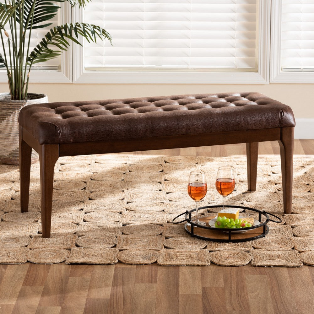 Baxton Studio - Walsh Dining Bench in Dark Brown/Walnut Brown - WM5030-Dark Brown/Walnut view 6