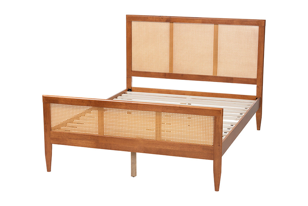 Baxton Studio - Walthard King Size Bed - SW8632-Light Walnut/Rattan-King view 3