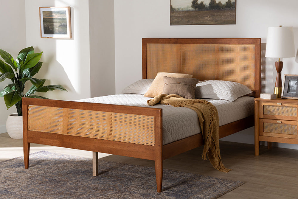 Baxton Studio - Walthard King Size Bed - SW8632-Light Walnut/Rattan-King view 5