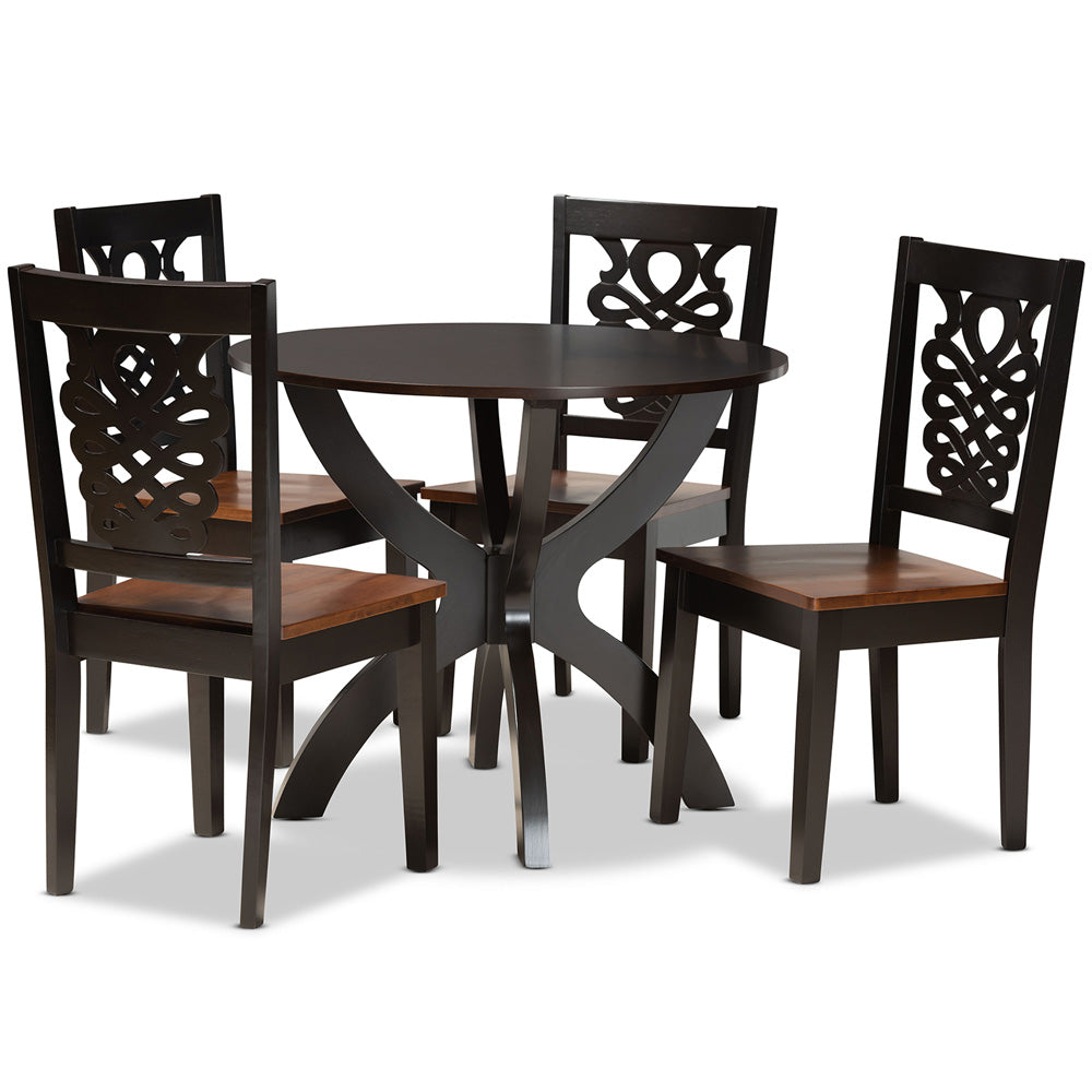 Baxton Studio - Wanda Dining Set in Dark Brown/Walnut Brown - Wanda-Dark Brown/Walnut-5PC Dining Set view 1