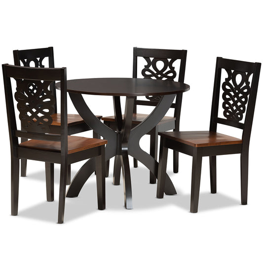 Baxton Studio - Wanda Dining Set in Dark Brown/Walnut Brown - Wanda-Dark Brown/Walnut-5PC Dining Set view 1