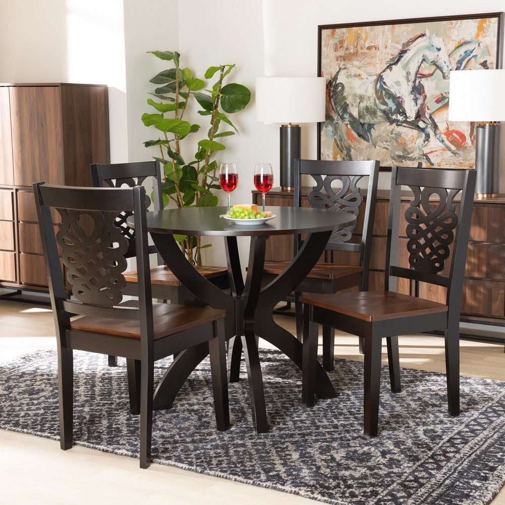 Baxton Studio - Wanda Dining Set in Dark Brown/Walnut Brown - Wanda-Dark Brown/Walnut-5PC Dining Set view 7