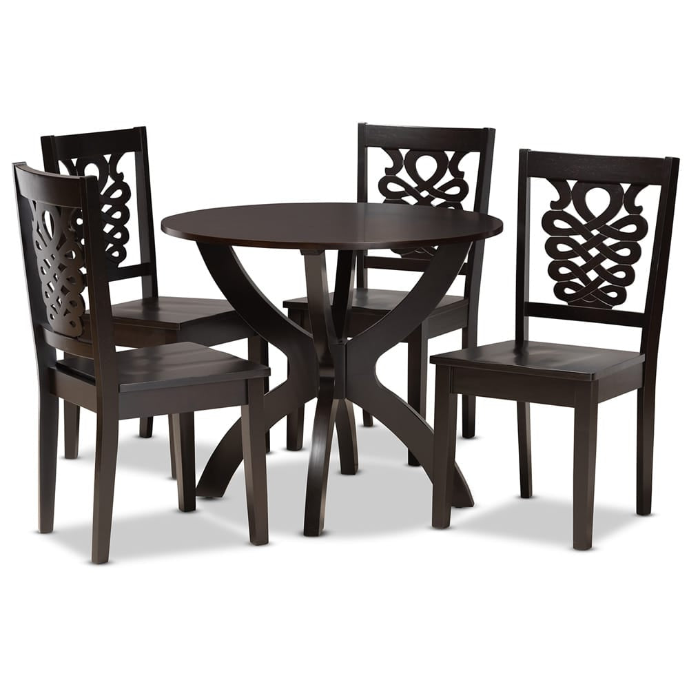 Baxton Studio - Wanda Dining Set in Dark Brown - Wanda-Dark Brown-5PC Dining Set view 1