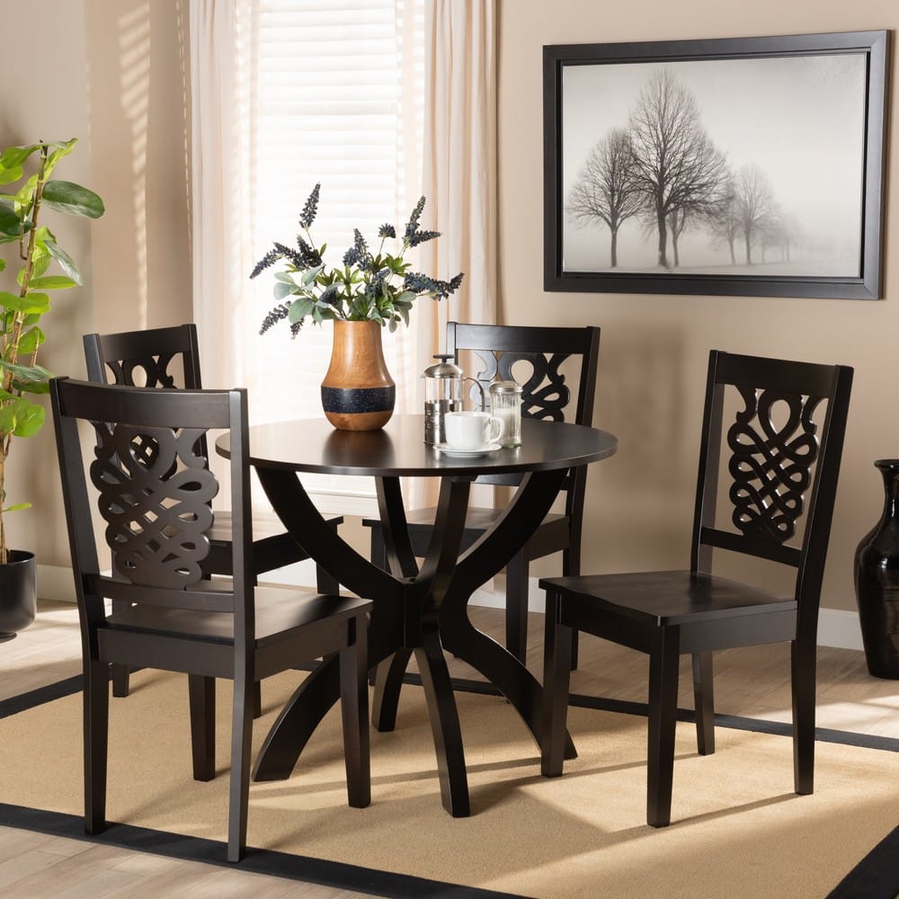 Baxton Studio - Wanda Dining Set in Dark Brown - Wanda-Dark Brown-5PC Dining Set view 7