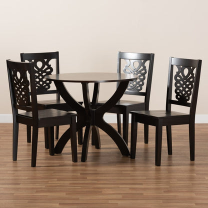 Baxton Studio - Wanda Dining Set in Dark Brown - Wanda-Dark Brown-5PC Dining Set view 8