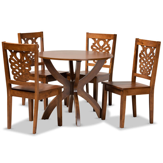 Baxton Studio - Wanda Dining Set in Walnut Brown - Wanda-Walnut-5PC Dining Set view 1
