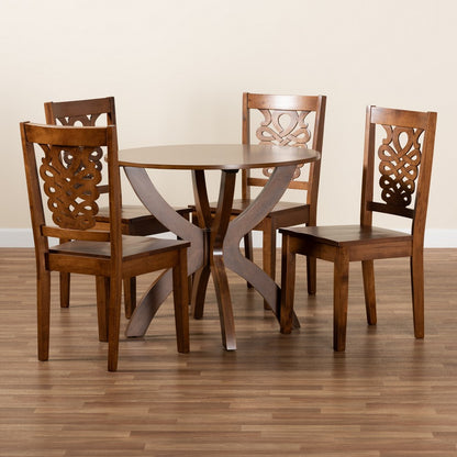 Baxton Studio - Wanda Dining Set in Walnut Brown - Wanda-Walnut-5PC Dining Set view 8