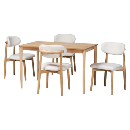 Baxton Studio - Wattsu Dining Set in White/Natural Brown - Wattsu-White Boucle/Natural-5PC Dining Set view 1