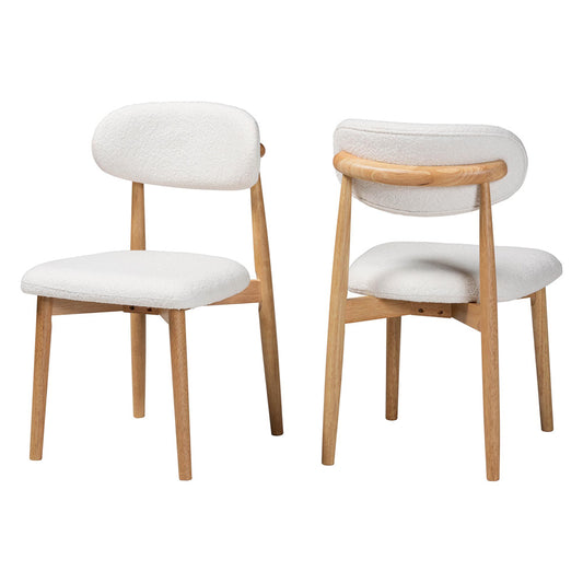 Baxton Studio - Wattsu Set of 2 Dining Chairs in White/Natural Brown - Wattsu-White Boucle/Natural-DC view 1