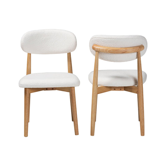 Baxton Studio - Wattsu Set of 2 Dining Chairs in White/Natural Brown - Wattsu-White Boucle/Natural-DC view 2